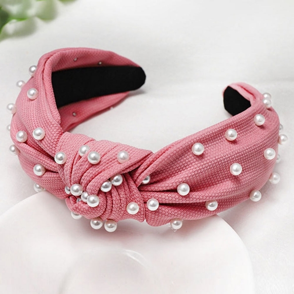 Pink Pearl Knot Headband Hair Bling Sparkle Jewel Statement Accessory - Picture 1 of 6